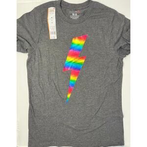 Celebrate It Men's Short Sleeve Gray Tee with Rainbow Lightning Bolt